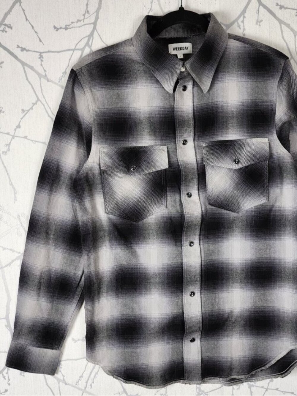 Weekday Blurry Plaid 100% Cotton Pearl Snap Western Shirt